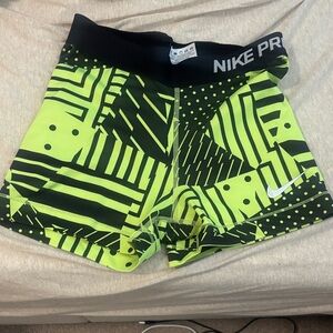 Nike Pro Lime Green and Black Patterned Shorts
